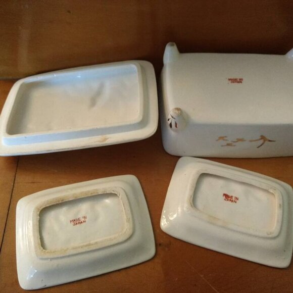 Vintage Ceramic Ashtray and Cigarette Holder Set Mallard Duck Trinket Dishes - Picture 6 of 10
